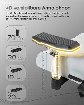 Ігрове крісло Dowinx з 4D підлокітниками та функцією гойдання 15, регульоване масажне ігрове крісло 165, ергономічне ігрове крісло, гоночний дизайн для геймерів та кіберспорту, вантажопідйомність 135 кг, білий колір