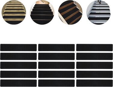 Комплект із 15 фетрових сходинок, 60x12 см, самоклеючі, чорні, нековзні, шумопоглинаючі для використання всередині приміщень, безпечні для дітей та домашніх тварин, килимове покриття для сходів