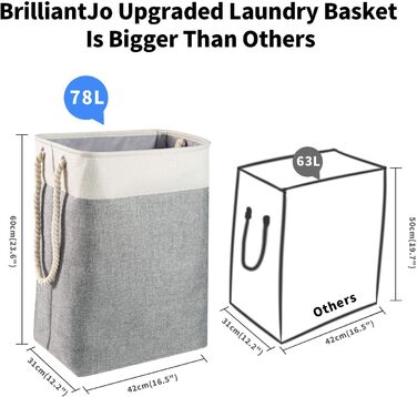 Великий кошик для білизни 78 л, складаний кошик для білизни з мотузковими ручками кошик для зберігання підходить для спальні праль