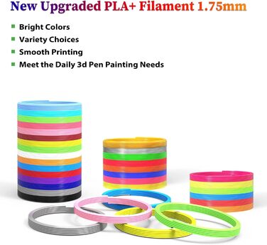 Мм 3D Pen Filament PLA Заправки 30 кольорів, кожен колір 3 метри, Заправки для плавного друку для 3D ручки принтера, 1,75