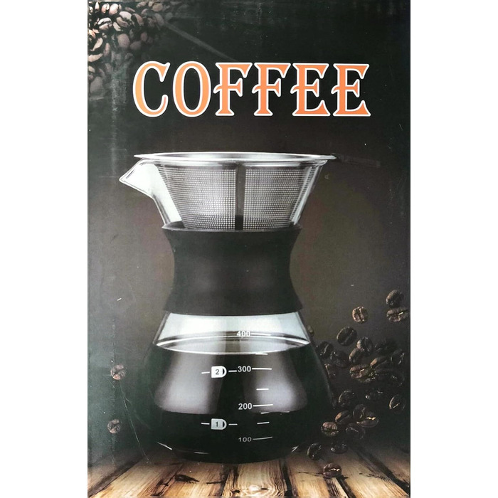 Ручний ручний фільтр для кавоварки YunNasi Pour Over Hand Coffee з нержавіючої сталі зі скляним фільтром (400 мл) чорний