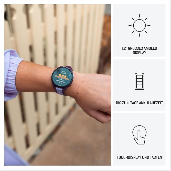 Мм - Розумний годинник для бігу, 1,2-дюймовий сенсорний AMOLED-екран, до 11 днів роботи від акумулятора, понад 25 спортивних програм, рекомендації щодо тренувань, дані про здоров&39я, розумні функції, Garmin Music, чорний, 165 Music 43