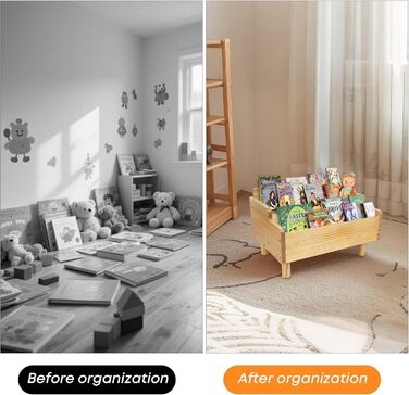 Дитяча книжкова полиця, маленька книжкова полиця Монтессорі для малюків, полиця для зберігання дитячих книг з роздільником, дерев&39яна підставка для книг для ігрової кімнати, дитячої кімнати, класної кімнати, натуральна сосна