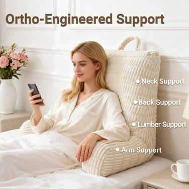 Подушка для читання для ліжка та дивана, подушка для читання з опорою для зап&39ясть, підлокітниками та опорою для спини, подушка для спини ліжка для відпочинку, розслаблення, читання, роботи за ноутбуком, перегляду телевізора (бежева)