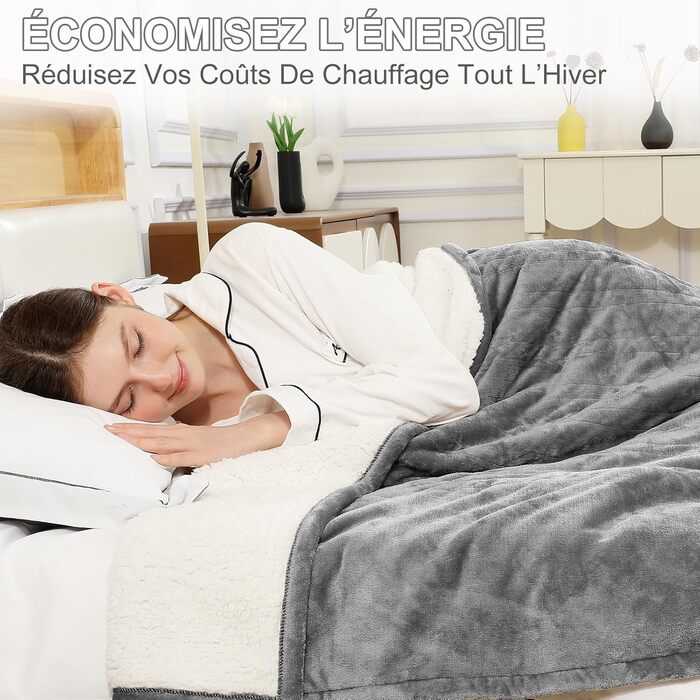 Електрична ковдра з автоматичним вимкненням, 130x180 см Фланель, 6 режимів нагріву та 10-годинний таймер вимкнення, захист від перегріву, можна прати в пральній машині, сіра, 130 x 180 см
