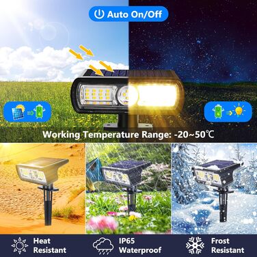 Сонячні ліхтарі для саду на відкритому повітрі, сонячні прожектори 3000K теплого білого кольору, 4 шт., водонепроникні садові ліхтарі IP65, 2 режими яскравості, сонячні ліхтарі для саду на відкритому повітрі, двору, доріжки
