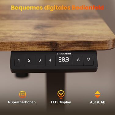 Стіл з регульованою висотою, електричний комп&39ютерний стіл 120 x 60 см, стіл для роботи сидячи та стоячи з 4 положеннями пам&39яті, стіл для роботи стоячи з 2 гачками та з&39єднувальною пластиною, рустикальний коричневий