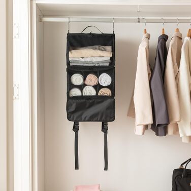 Підвісний органайзер для валізи з 3 відділеннями, складаний органайзер для гардеробу, портативна дорожня полиця, чорний підвісний органайзер-шафа, портативний підвісний дорожній органайзер середнього чорного кольору