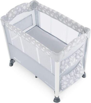 Ліжечко-колиска Hauck Baby Sleep N Care Plus Travel Bed Crib, від народження до 9 кг, з відкидною бічною панеллю, відділенням для зберігання та 2 кишенями, компактно складається, включаючи сумку для перенесення складну основу (Teddy Grey) Sleep N Care Plu