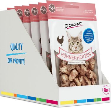 Сублімовані Субпродукти Преміум-ласощі для котів без зерна Ідеально як винагорода, 6 x 15 г Курячі сердечка