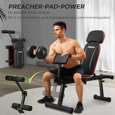 Покращена регульована лава для силових тренувань, 9 положень спинки та складна, похила лава вантажопідйомністю 550 кг, фітнес-лава для силових тренувань усього тіла та високих чоловіків