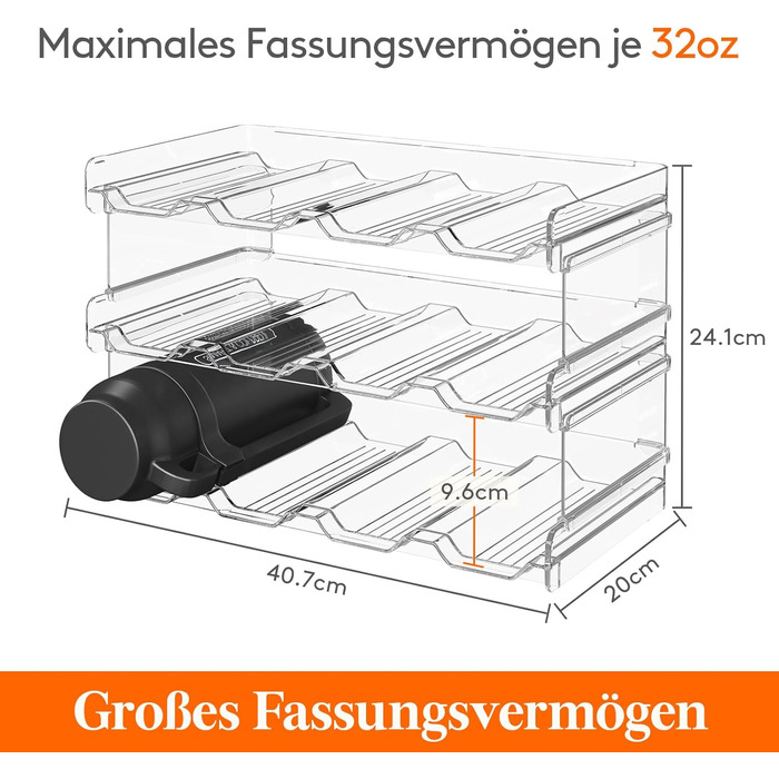 Тримач для пляшок Lifewit, що штабелюється, для шафи, морозильної камери, комори - пластиковий тримач для пляшок з водою для кухонної стільниці, шафи, офісу, кожна полиця вміщує 12 пляшок, 3-рівневий - 12 пляшок