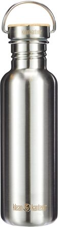 Пляшка Klean Kanteen з нержавіючої сталі з цільною бамбуковою кришкою з відблиском, матованої нержавіючої сталі