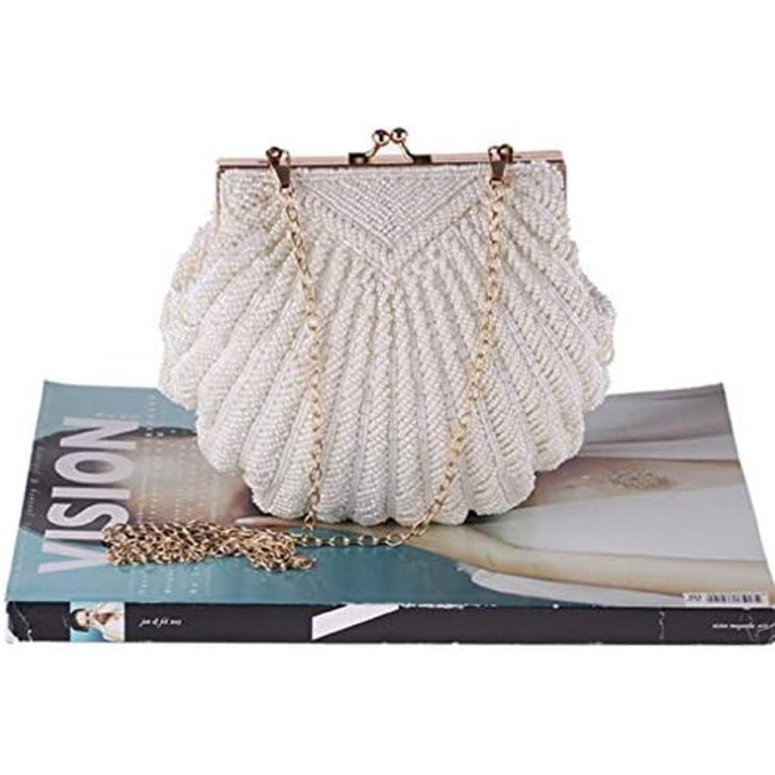 Клатч жіночий вечірній, сумка-клатч для нареченої, перли, перламутр, ланцюжок, бежевий