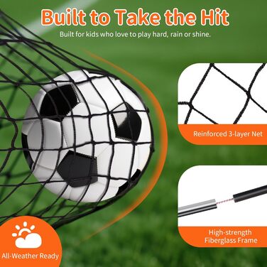 Дитячі футбольні ворота BELEEV для саду 4x3/6x4 фути, високоякісний портативний складний комплект футбольних воріт зі світлодіодними ліхтарями, скловолокнистими стійками, сумкою для перенесення, для тренувань у приміщенні та на відкритому повітрі, подарун