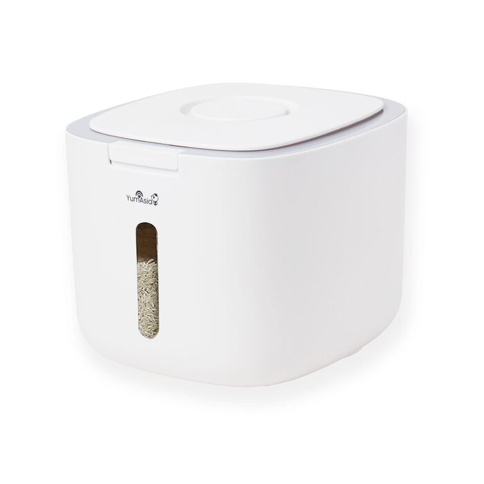 Контейнер для зберігання зерна Yum Asia (5 літрів) Білий із сірим обідком Безпечні матеріали ABS Зберігає рис, зерно, борошно, макарони, горіхи, боби тощо Подвійне закриття Штабелюється