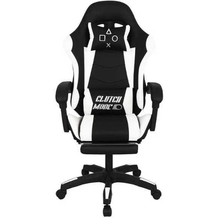 Ергономічне ігрове крісло FRANKYSTAR Clutch, офісне крісло з поперековою подушкою, підголівником та підставкою для ніг з ПВХ, чорно-біле