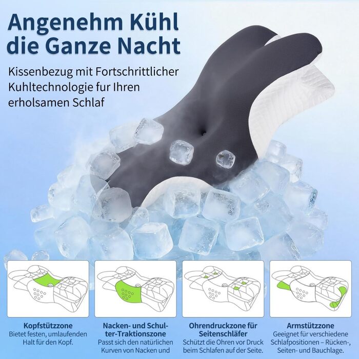 Подушка для шиї, подушка для голови 60x33x10/17 см, подушка з піни з ефектом пам&39яті, подушка для сну на боці, знімна подушка для підтримки шиї для сну на боці, спині та животі (сіра)