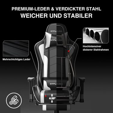 Ігрове крісло GTPLAYER з підставкою для ніг, Bluetooth-колонка, ергономічне офісне крісло, комп&39ютерне крісло, стільце для столу, крісло для ПК з регульованою спинкою, вантажопідйомність 150 кг, білий колір