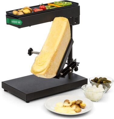 Гриль для сирного раклету Klarstein з нержавіючої сталі, поворотний і регульований гриль-розплавлювач раклету для сиру в одному шматку, надійний пристрій для гриля швейцарського раклету, малий сироплавильник потужністю 1000 Вт сіро-чорний - 1000 Вт