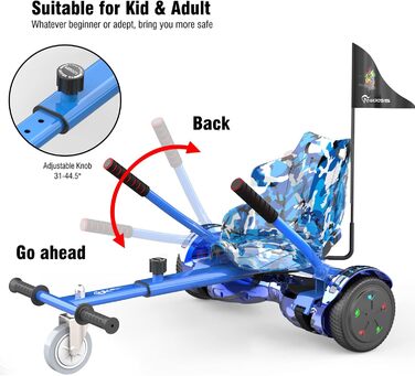 Гіроскутер EVERCROSS 6,5" з сидінням – самобалансуючий самокат з Bluetooth та світлодіодним підсвічуванням, з ховеркартом та акумулятором 4Ah, для дітей, хлопчиків та дорослих, синій
