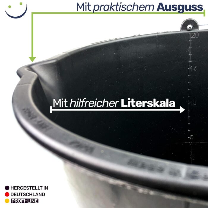Будівельні відра Gravidus 3 20-літрове відро для розчину з ручкою та носиком - Відро для будівельного майданчика та саду - Міцне відро для води, відро для бетону з шкалою