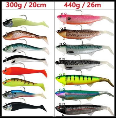 Морська блешня Norway UV Shad - м&39яка пластикова рибка джиг-головка - блешня для тріски - 20 см / 300 г та 26 см / 440 г Fluo Firetiger 3D - 26 см / 420 г