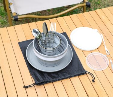 Набір тарілок та мисок для кемпінгу на 1 особу - Складані портативні тарілки та миски, набір столових приборів для подорожей та активного відпочинку