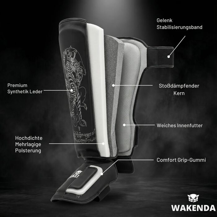 Щитки для гомілок WAKENDA Ідеально підходять для кікбоксингу, муай-тай, ММА Надійна посадка з ідеальною підкладкою для спарингу або роботи з щитками (L)