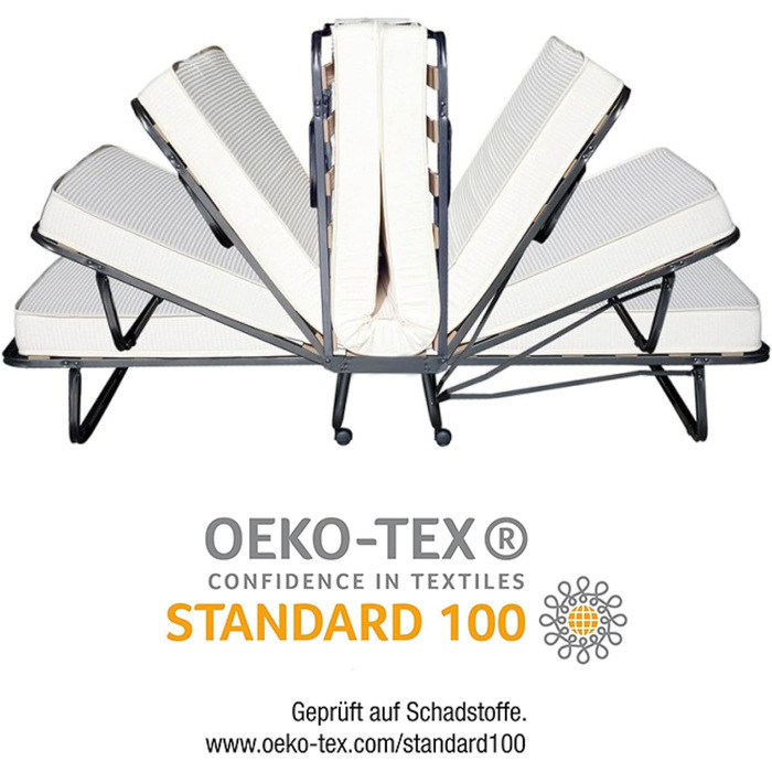 Розкладне ліжко для гостей Beautissu 90x200 см Міцне та складне дорожнє ліжко, включаючи захисний чохол та матрац з пінопласту товщиною 10,5 см Розкладне ліжко без складання Міцний сталевий каркас та 4 колеса Venetia 90x200 см Білий