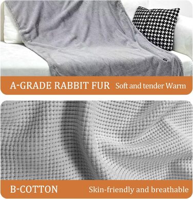 Бездротова електрична ковдра з 8-зонним обігрівом, 3 режими нагріву, подовжувач 1,5 м, хутро кролика, можна прати, електрична ковдра, яку можна носити, для дивана, офісу, автомобіля, кемпінгу, сіра