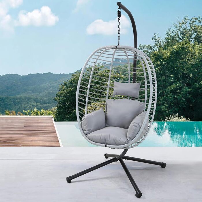 Підвісне крісло SVITA Belly з каркасом, складне, підвісне сидіння, підвісний кошик, сірий