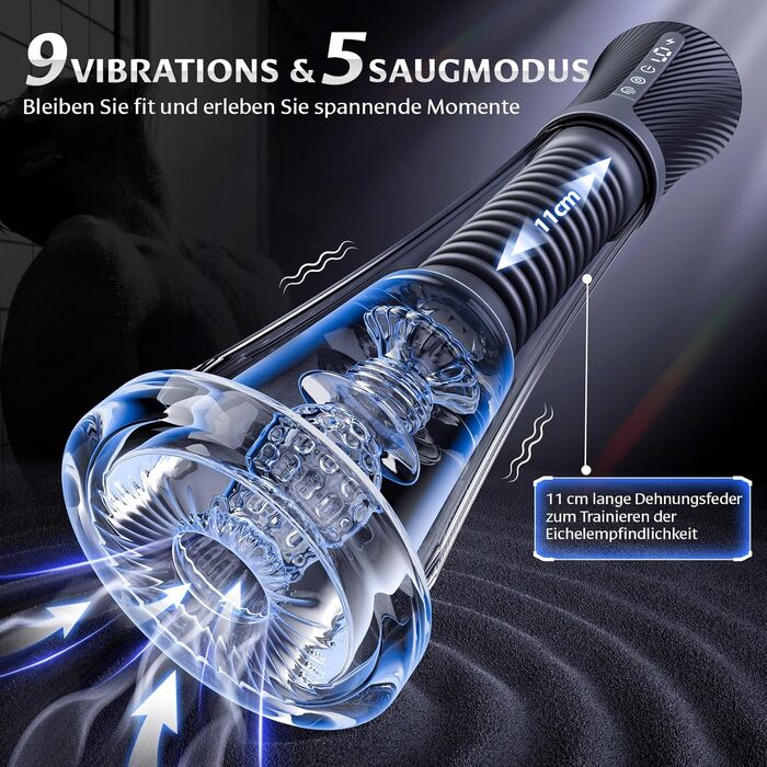 Мастурбатор Gobeken, електричний, з функцією вакуумного смоктання та вібрації, 9 режимів вібрації та 5 режимів вакууму