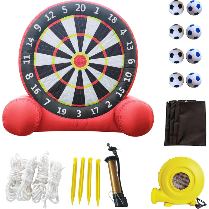 Надувна футбольна мішень для дартсу, надувна футбольна мішень для вулиці з 8 футбольними м&39ячами, гігантська мішень для дротиків для садових спортивних ігор, 10 футів (3 м), червона