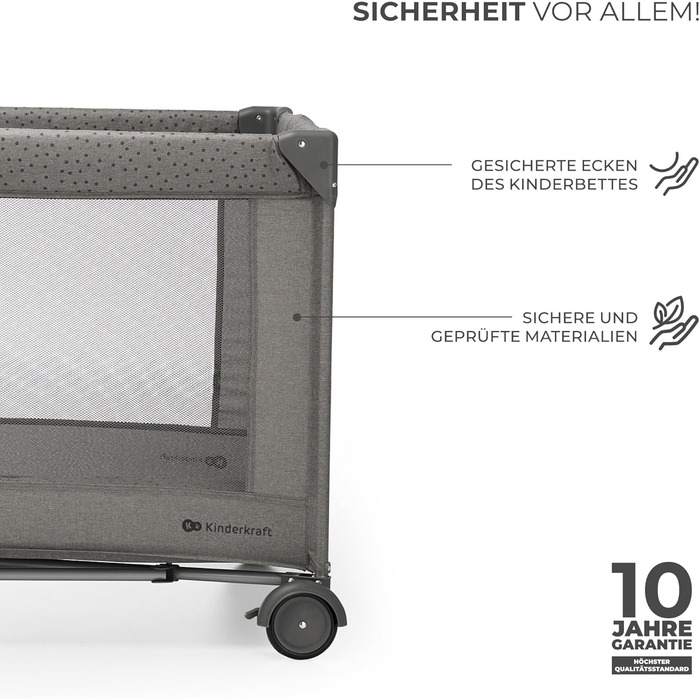 Дитяче ліжко Kinderkraft Joy 2, дорожнє ліжечко 2-в-1, дитячі ліжка, дитяче ліжко, дорожнє ліжечко, сучасний дизайн, малі розміри у складеному вигляді, колеса, темно-сірий колір Joy 2 Dark Grey