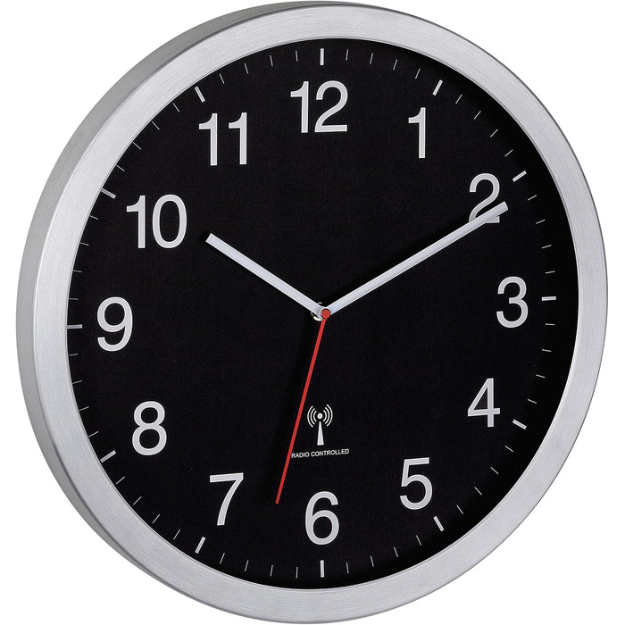 Настінний годинник TFA Dostmann Wanduhr XL (60.3545.01), аналоговий радіокерований, з секундною стрілкою, чорно-сріблястий, 400 x 50 x 400 мм