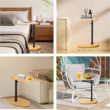 С-подібний бічний столик, регульований по висоті, маленький столик, журнальний столик з бамбука та металу, журнальний столик для дивана, бічний столик, тумбочка для дивана, тумбочка для вітальні, ванної кімнати, ліжка, дивана та кави, стиль 1