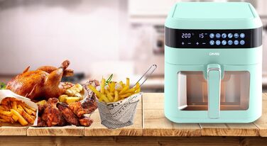 Аерофритюрниця DMS XXXL 7 літрів Фритюрниця Духова шафа Гриль з гарячим повітрям Кухонна плита Без жиру та олії включаючи 10 програм і цифровий сенсорний дисплей Таймер HFG-7 (зелений)