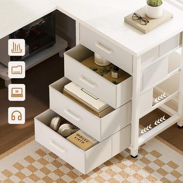 Кутовий письмовий стіл ODK з 4 шухлядами, 135100 см L-подібний стіл з розеткою та портом зарядки USB, двосторонній стіл з місцем для зберігання для домашнього офісу, білий колір 135 100 см