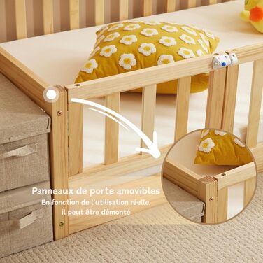 Дитяче ліжко LEADZM 2-в-1 Монтессорі з відкритими дверима, захистом від падіння та рейковою основою, дитяче ліжечко, підліткове, односпальне ліжко (натуральний розмір 140x200) - 2 розміри, вантажопідйомність до 300 кг, трансформоване