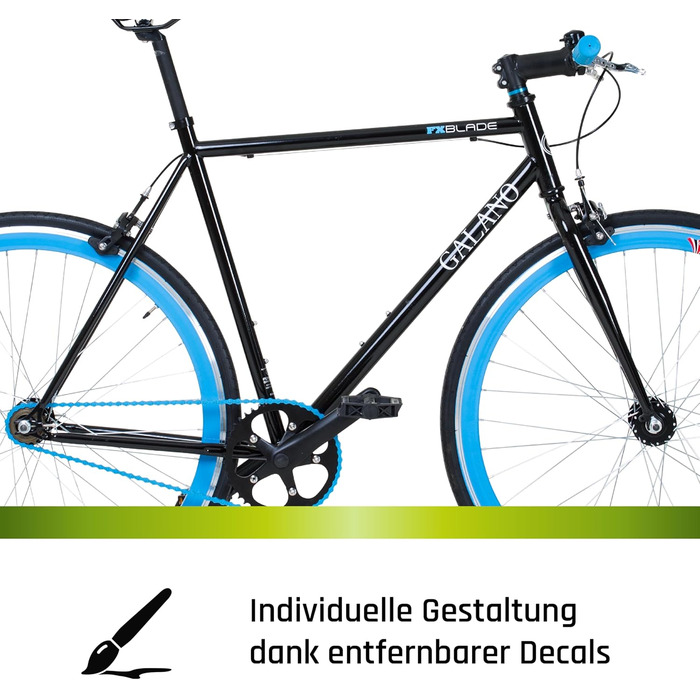 Велосипед Galano Blade Fixie для чоловіків та жінок, зріст 165-195 см, ретро-велосипед з однією швидкістю, 28-дюймові колеса, різні розміри, міські велосипеди з фліп-флоп втулкою, шосейний велосипед, міський велосипед, чорний/синій, 53 см