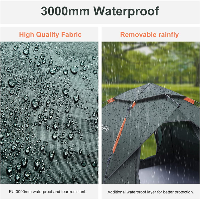 Автоматичний кемпінговий намет на 2 особи, миттєвий намет, що відкривається, купольний намет на 4 сезони, водонепроникний та вітрозахисний кемпінговий намет зі знімним зовнішнім полотном для сімей, зелений