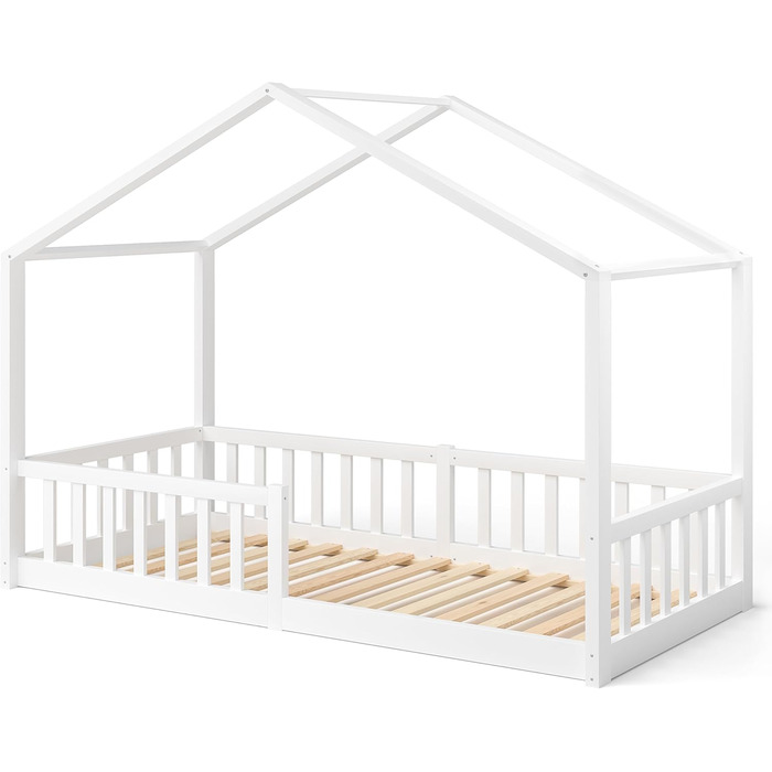 Дитяче ліжко Bellabino Bia 90x200 см, дитяче ліжко для дому з захистом від випадіння та висувною рейковою рамою, підлогове ліжко М