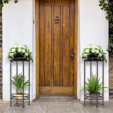 Металева підставка для рослин Bomblap, підставка для квітів 70 x 30 см, підставка для кімнатних рослин, висока 2-ярусна підставка для квіткових горщиків, тримач для квіткових горщиків для використання в приміщенні та на вулиці, чорний колір