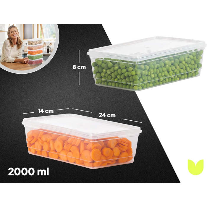 Набір морозильних контейнерів uandu, контейнери для зберігання продуктів з кришками - 10 x 2 л, без BPA, органайзер для холодильника, органайзер для морозильної камери, контейнери для морозильної камери, органайзер для морозильної камери, контейнери для г