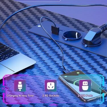 Ігровий стіл Devoko LED 153x153 см, ігровий стіл з підставкою для монітора, ігровий стіл для ПК з 2 розетками та 2 портами для зар