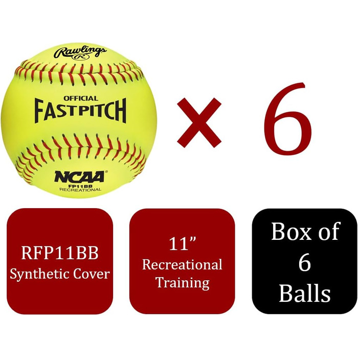 Софтболи для відпочинку Rawlings NCAA Fastpitch, 3,9 м та 3,5 м, 6 та 12 шт. , 27,9 см, 6 шт.