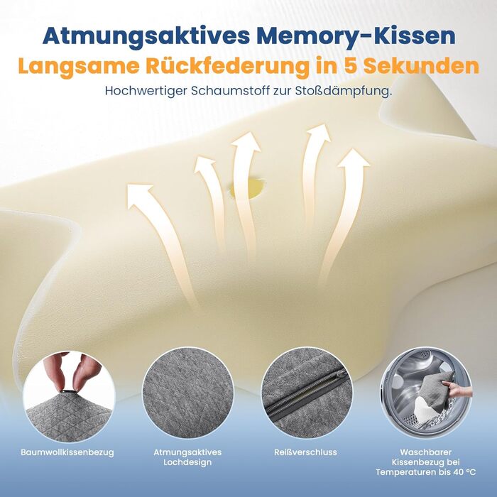Ортопедична подушка A-Pce, ергономічна подушка з піни з ефектом пам&39яті, подушка для підтримки шиї для полегшення болю в шиї, плечах та спині, ідеально підходить для сну на боці, спині та животі, сіро-біла
