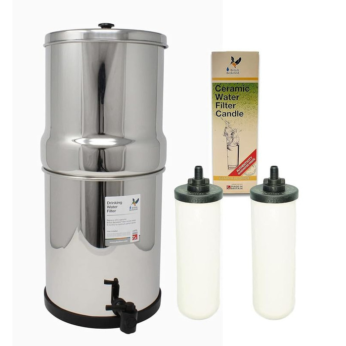Система фільтрації з нержавіючої сталі British Berkefeld 8,5 л. Фільтр для води з 2 ультрафторованими керамічними картриджами. Сертифікована Doulton NSF, система питної води для подорожей для типових забруднень