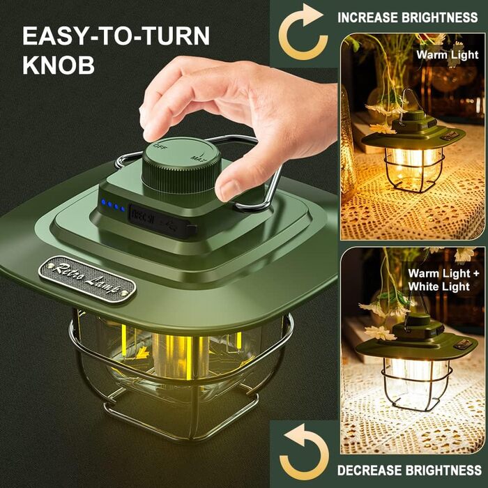 Вінтажний світлодіодний ліхтар для кемпінгу Lixada, водонепроникний, типу C, акумуляторний, для використання на вулиці, для походів, відключення електроенергії, аварійних виходів, для заднього двору, патіо, чорний